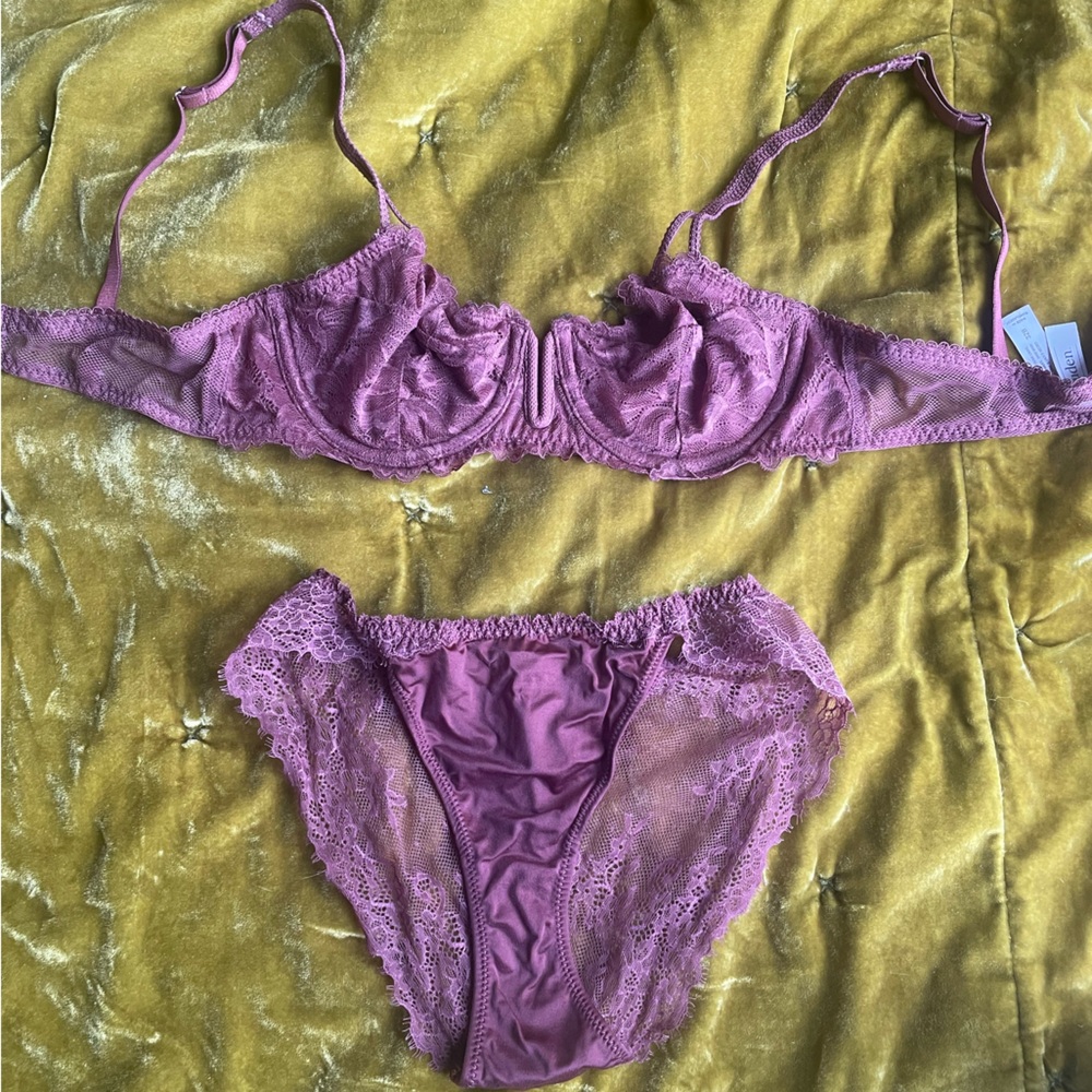Auden Lace Underwire Bra, Thong, Bikini Lingerie Set in Mauve